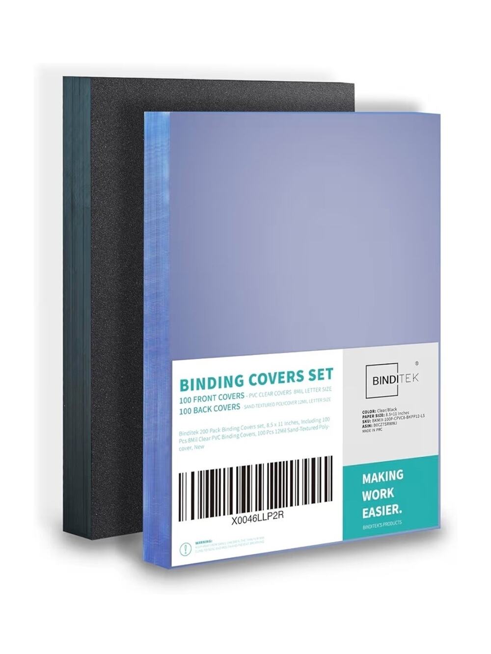 60 Pk Binding Covers and Backs, 8.5 X 11 In, 30P Clear PVC Covers, 100 Polycover